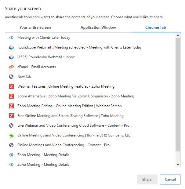 Share A Specific Browser Tab With Your Meeting